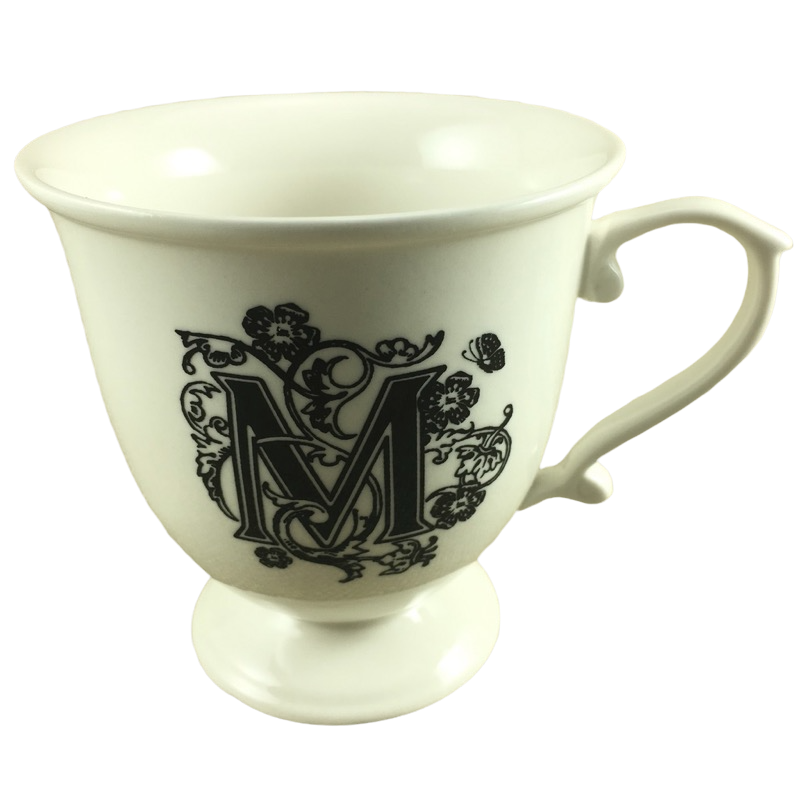Letter "M" Monogram Initial With Pedestal Base And Fancy Handle Mug Anthropologie