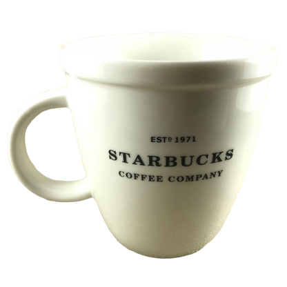 Starbucks Coffee Company Barista Abbey ESTD 1971 Large White Mug With Black Lettering 2006