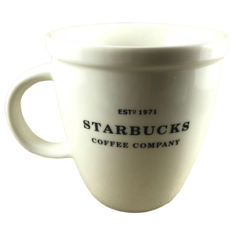 Starbucks Coffee Company Barista Abbey ESTD 1971 Large White Mug With Black Lettering 2006