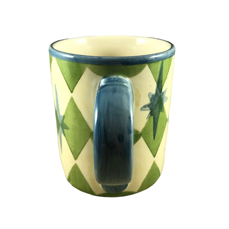 Allegra Diamond Pattern Blue Handle And Blue Trim Mug Pottery Barn