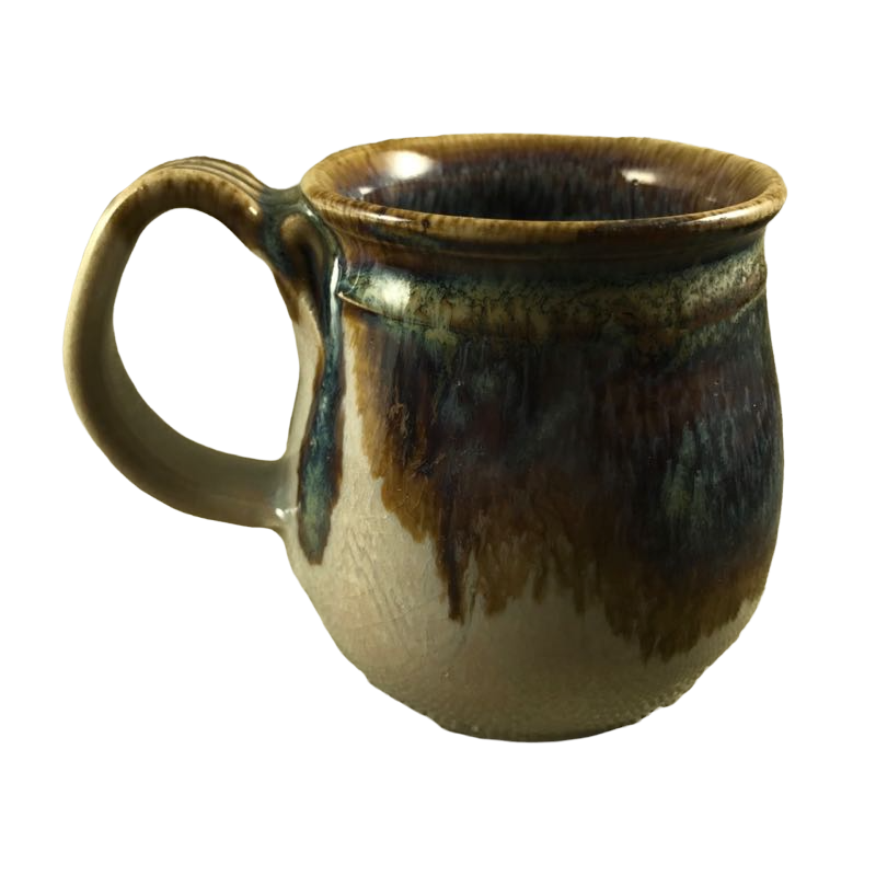 Hand Made Pottery With Ridged Handle Mug