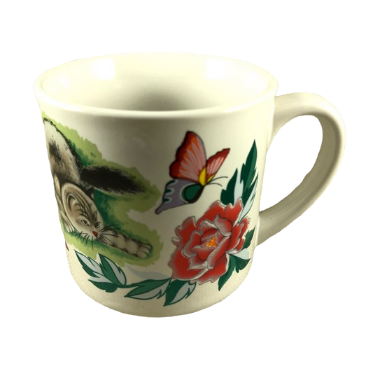 Friendship Cat Butterflies Rose Mug