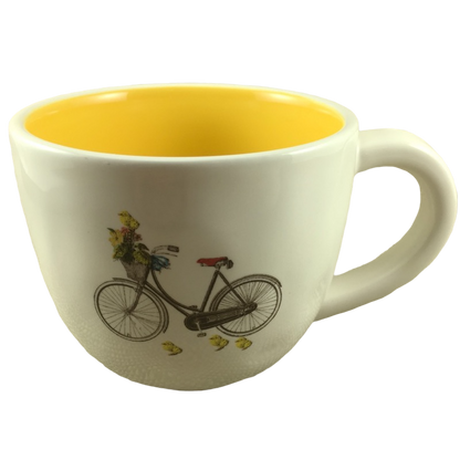 Rae Dunn Bicycle With Baby Chicks White Exterior Yellow Interior Mug Magenta