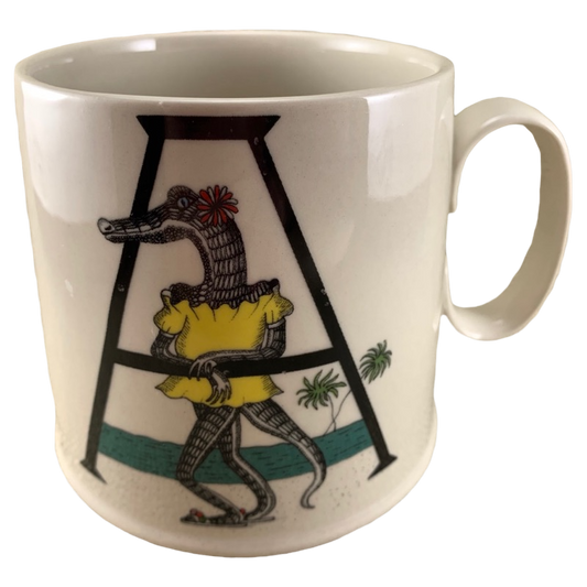 Florence Balducci Letter "A" Alligator Standing In A Yellow Shirt Monogram Initial Mug Anthropologie