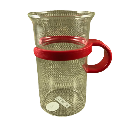 Tall Glass Mug With Red Plastic Handle Bodum