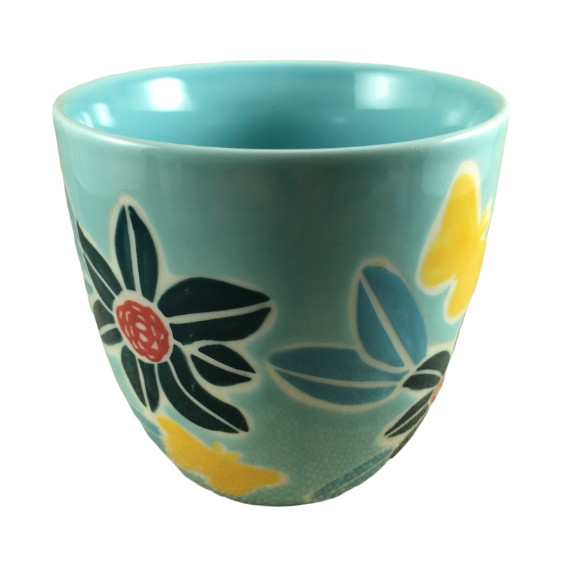 Blue Flowers And Yellow Butterflies 16 oz Mug Starbucks