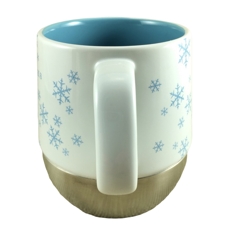 Holiday 2007 Blue Snowflakes On White And Metal 14oz Mug Starbucks