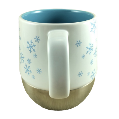 Holiday 2007 Blue Snowflakes On White And Metal 14oz Mug Starbucks