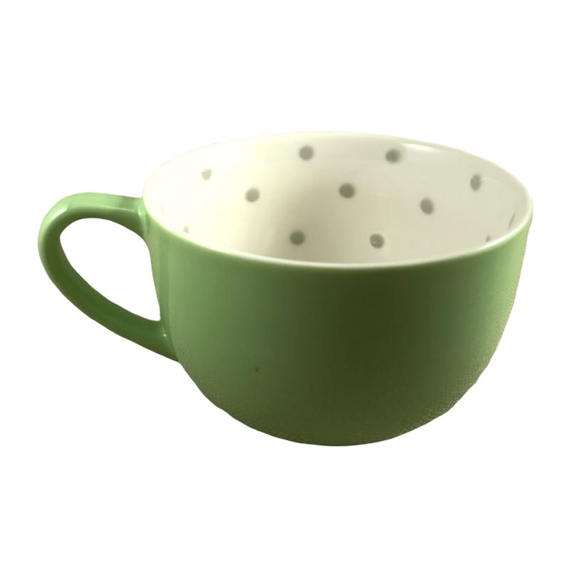 Green with Gray Dots And A Single Pink Flower Inside Mug Starbucks