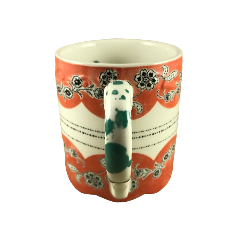 Floral With Scalloped Lower Edge, Fancy Handle, And Ink Splotches Inside Mug Anthropologie