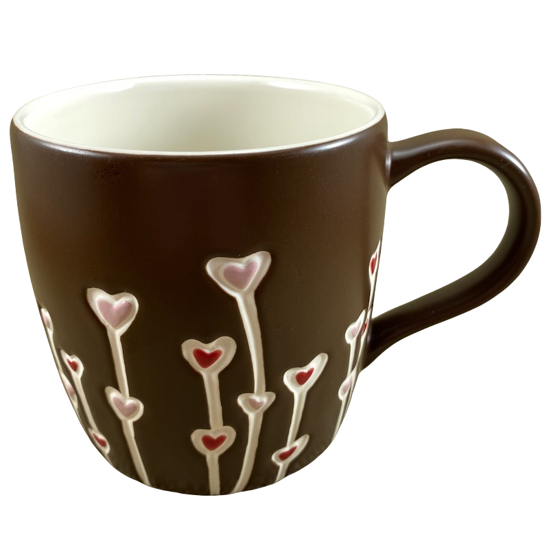 Embossed Hearts And Etched Flowers Hand Painted Mug Starbucks