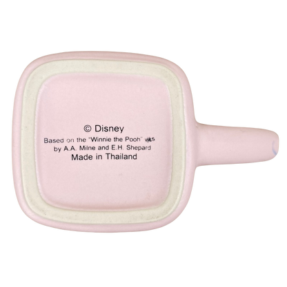Pink square Disneyland Winnie the Pooh Make A Wish vintage mug showing bottom copyright stamp and handle