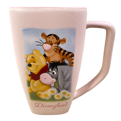 Disneyland Winnie the Pooh Make A Wish vintage mug pink ceramic featuring Pooh Tigger and Eeyore with daisies