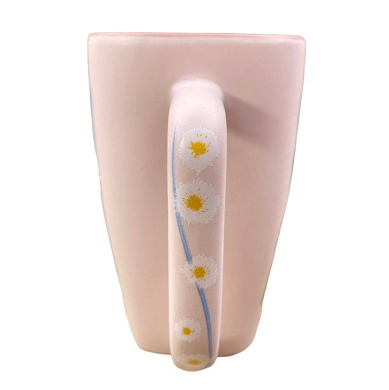 Disneyland Winnie the Pooh Make A Wish vintage mug pastel pink ceramic with daisy handle detail