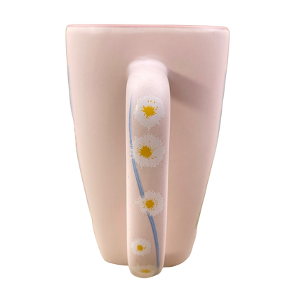 Disneyland Winnie the Pooh Make A Wish vintage mug pastel pink ceramic with daisy handle detail