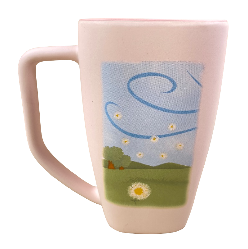 Disneyland Winnie the Pooh Make A Wish vintage mug pink ceramic with meadow and daisy illustration by Disney