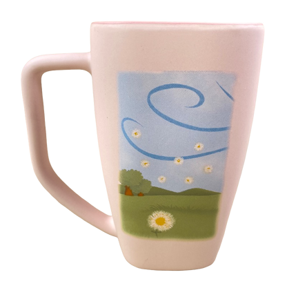 Disneyland Winnie the Pooh Make A Wish vintage mug pink ceramic with meadow and daisy illustration by Disney