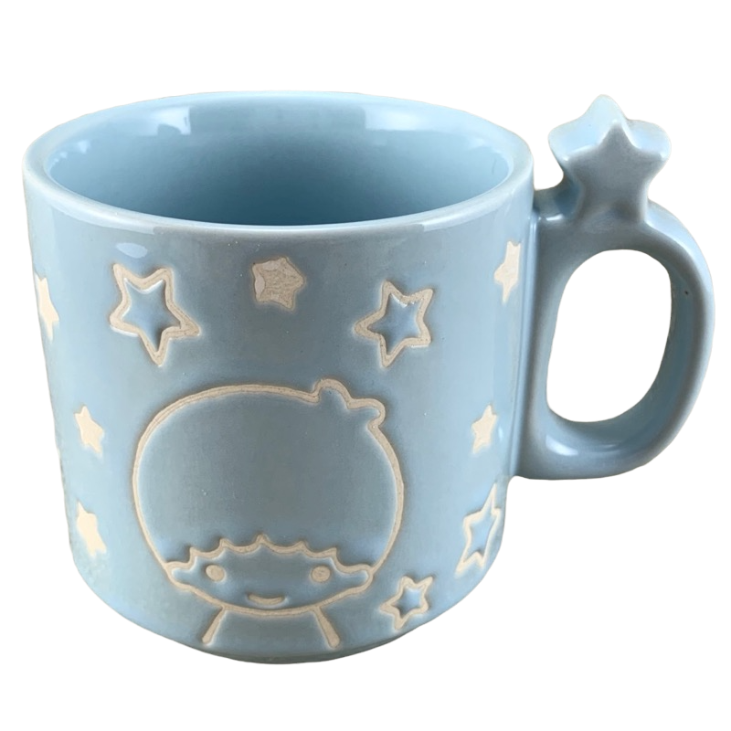 Sanrio Little Twin Stars collectible mug in light blue with star handle and embossed character design