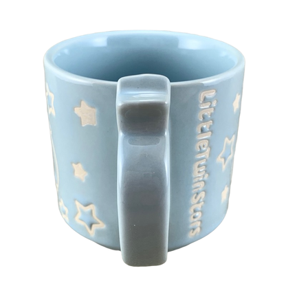 Sanrio Little Twin Stars collectible mug in light blue with star designs and embossed text