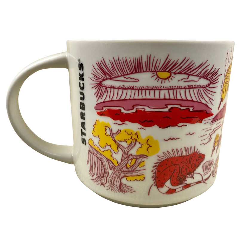 Starbucks Been There Puerto Vallarta Mug with colorful sunset and wildlife illustration on white ceramic