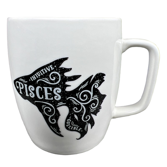 Threshold Pisces astrology mug white ceramic with black ornamental fish design and Pisces text