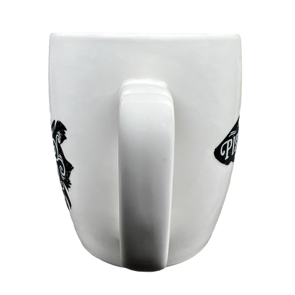 Threshold Pisces astrology mug white ceramic back view with handle front and partial black Pisces design