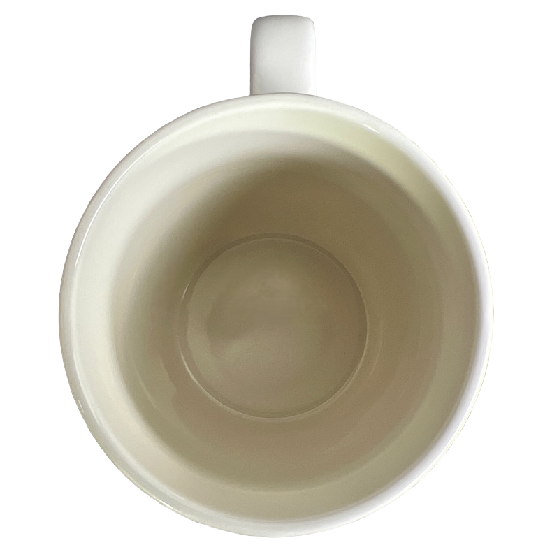 Top view of empty white Threshold Pisces astrology mug with handle showing smooth ceramic interior